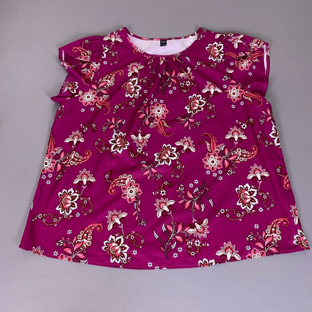 Emery Rose Blouse Top 3XL Magenta‎ Floral Paisley Boho Blouse Ruffle Cap Sleeve